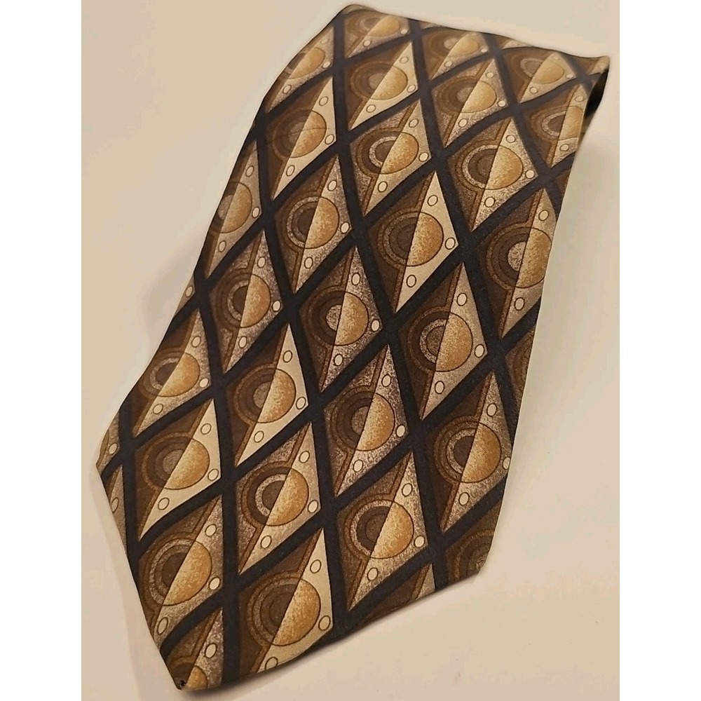Zylos George Machado Necktie 100% Silk Brown & Tan Geometric Design 57" L Men's